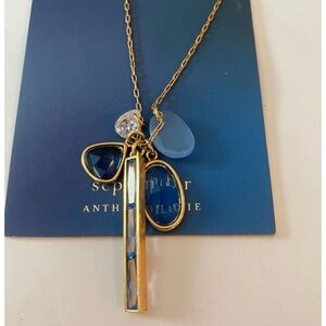 TAI Birthstone Gold Pendant Charm Necklace in September in Blue & Gold